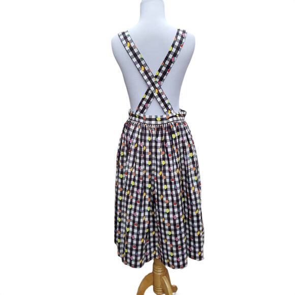 Hell Bunny Fruitylou Pinafore Skirt 50s Black White Gingham Fruit Sz XL - Picture 9 of 16